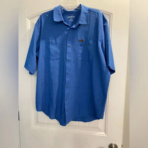 Orvis Mens Sz 2XL Tech Chambray Performance Work Button Shirt Active Fit Blue SS